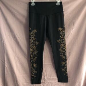 Lole activewear black leggings with bronze flowers